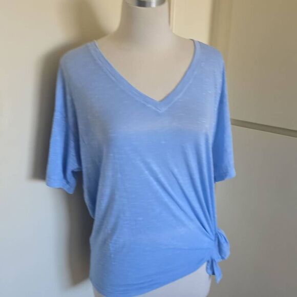 Michael Stars Jasper Double V Assym. Tee Side Tie, Sky Blue Striated Jersey, NWT - Picture 5 of 9